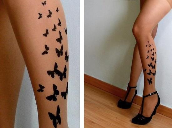 Silhouette Butterflies Tattoo On Girl Left Leg Calf