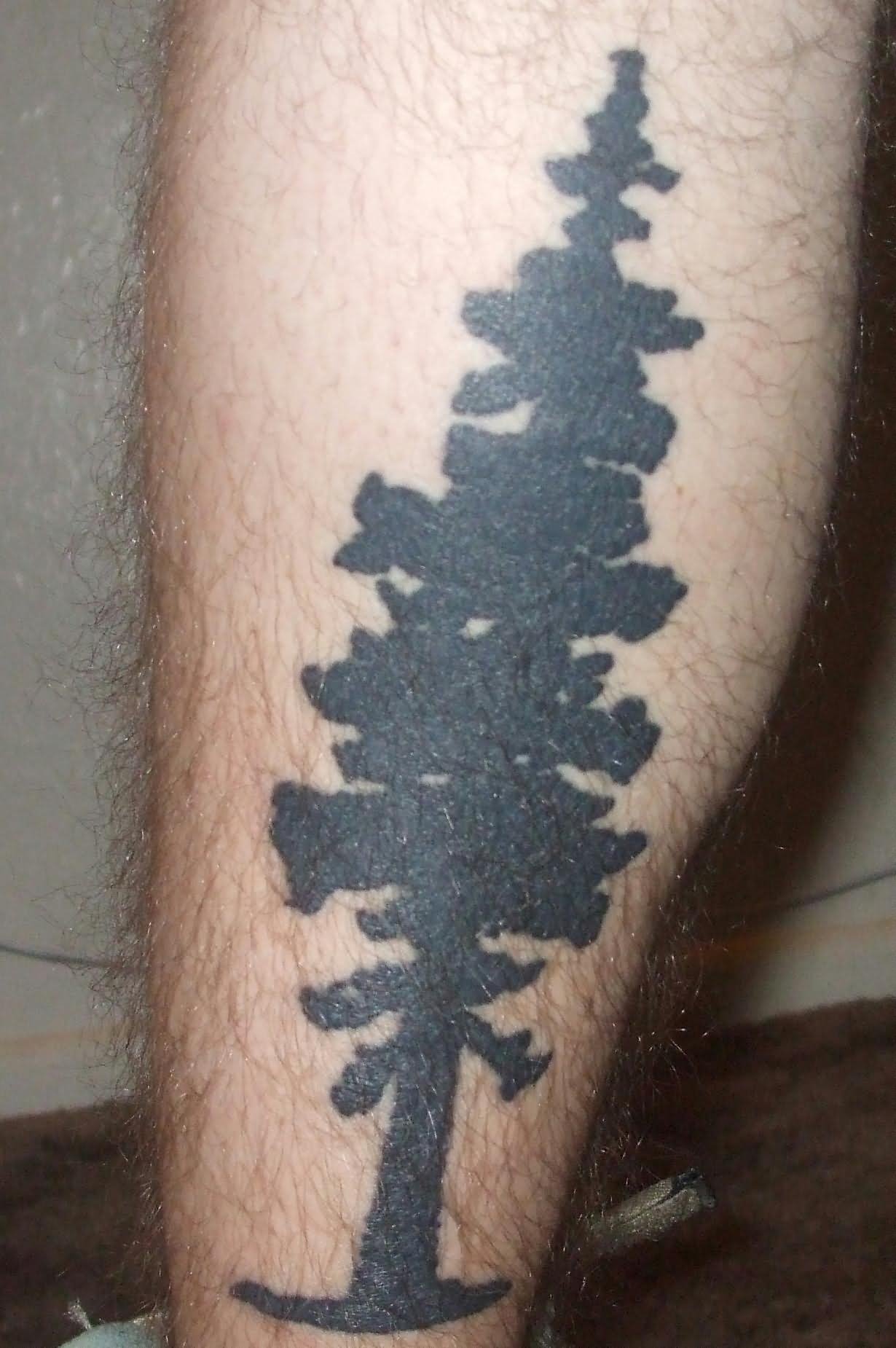 Silhouette Tree Tattoo Design For Leg Calf