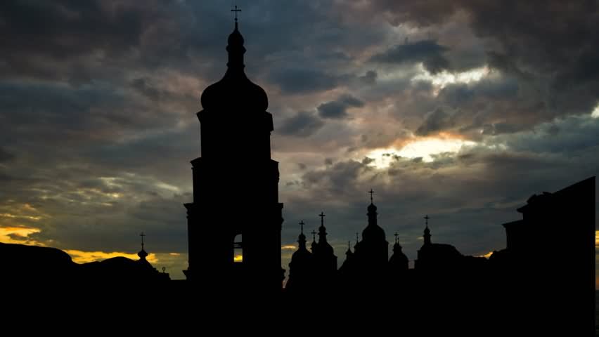 Silhouette View Of The Saint Sophia Cathedral Bell Tower At Night