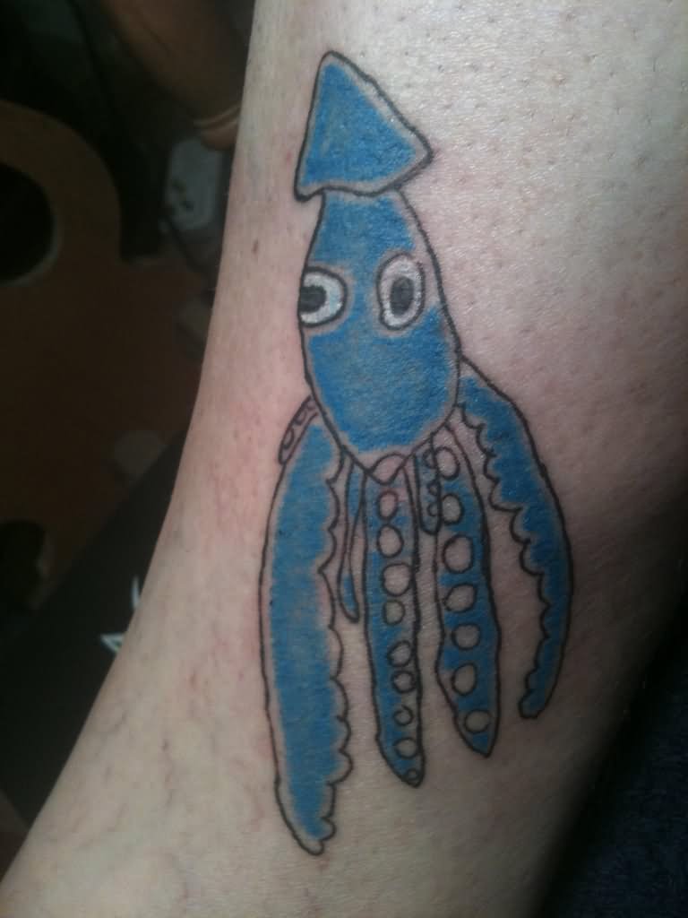 Simple Blue Squid Tattoo