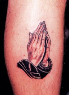 Simple Praying Hands Tattoo Design For Leg Calf