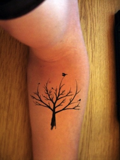 Simple Tree Tattoo On Right Leg Calf