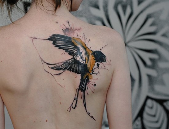 Sparrow Tattoo On Right Back Shoulder