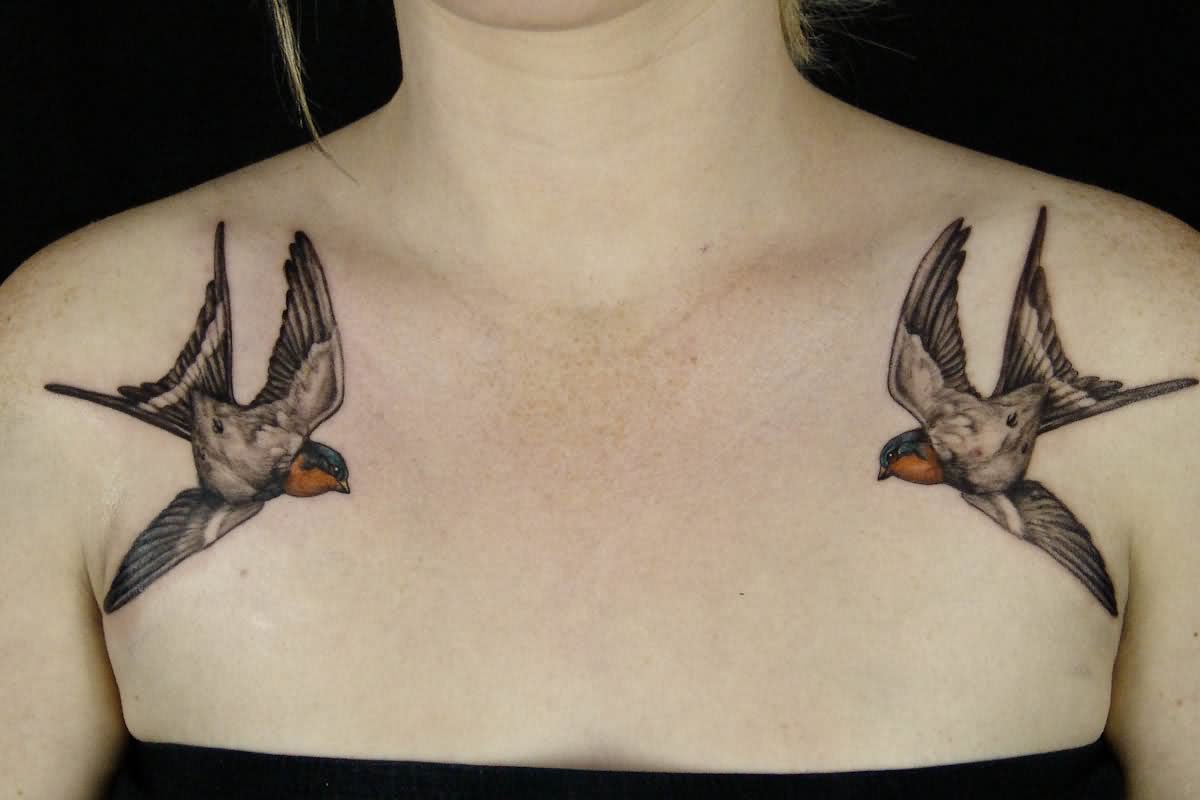 Sparrow Tattoos On Both Shoulders