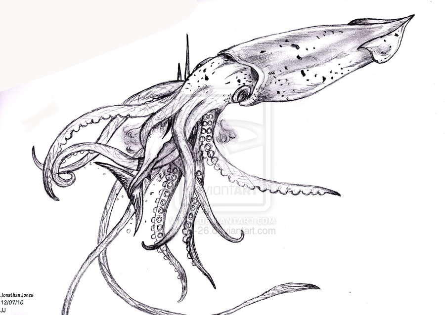 Squid Eating Marlin Fish Black And White Tattoo Design