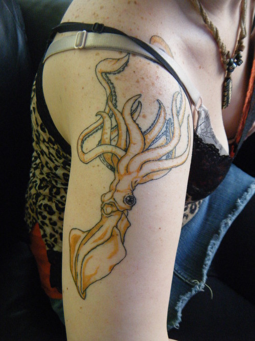 Squid Tattoo On Girl Right Arm