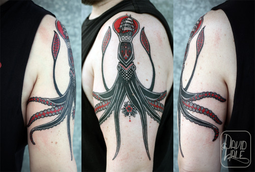 Squid Tattoo On Left Shoulder