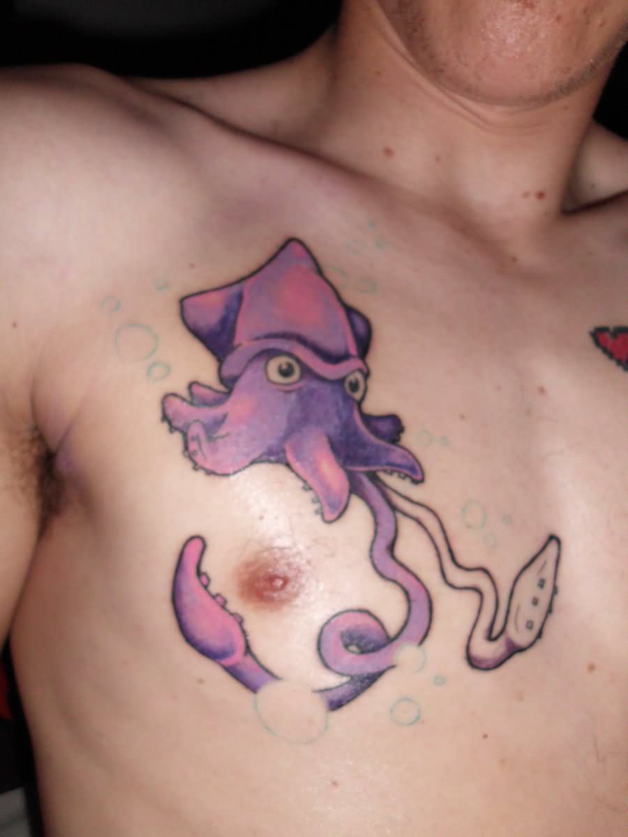 Squid Tattoo On Man Chest by Sleepybeetlejuice