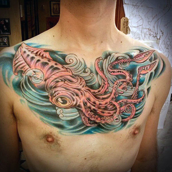 Squid Tattoo On Man Chest