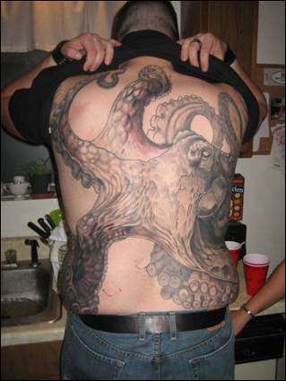 Squid Tattoo On Man Full Back