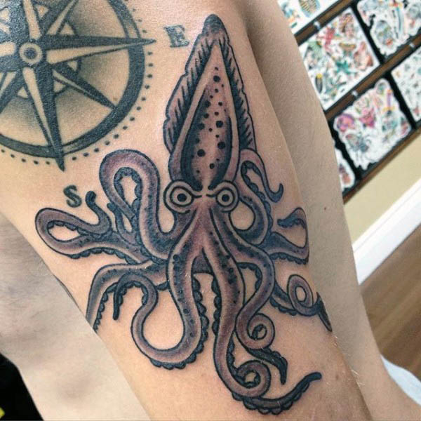 Squid Tattoo On Man Left Arm