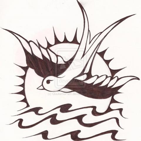 Sun And Sparrow Tattoo Design by Quutamopath