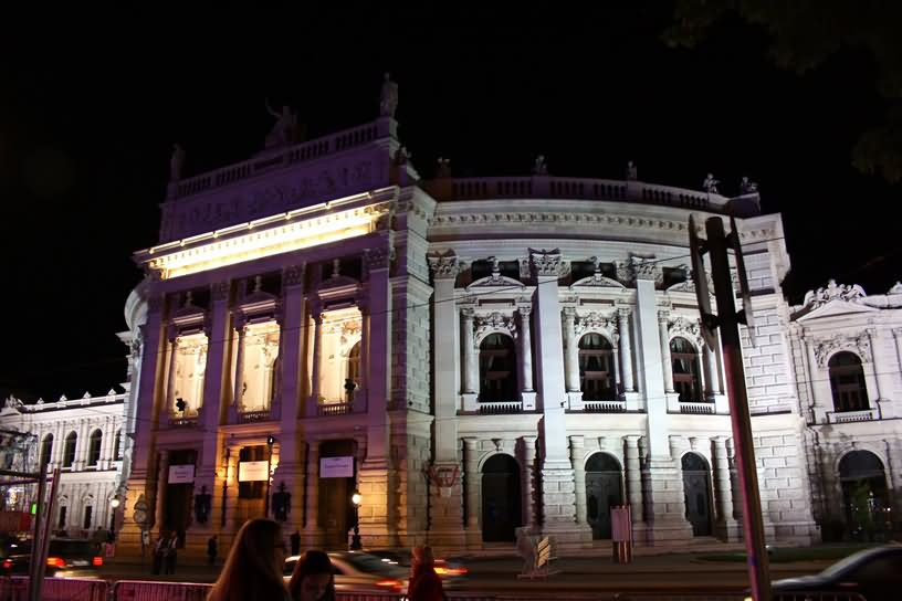 The Burgtheater Illuminated At Night In Vienna