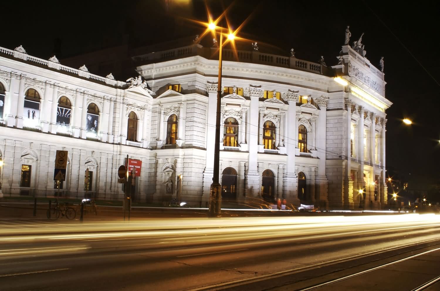 The Burgtheater In Vienna, Austria Night View With Motion Lights