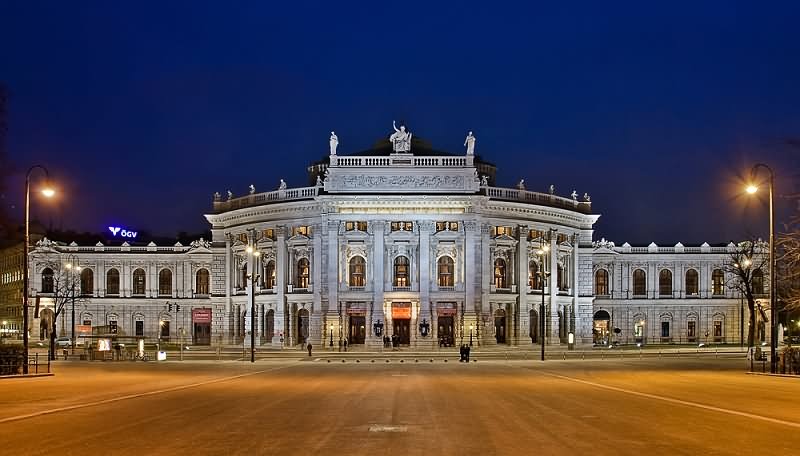 The Burgtheater In Vienna Lit Up At Night