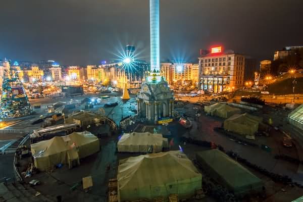 The Maidan Nezalezhnosti Illuminated At The Kiev, Ukraine