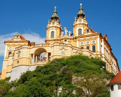 The Melk Abbey Atop Mountain Near Danube