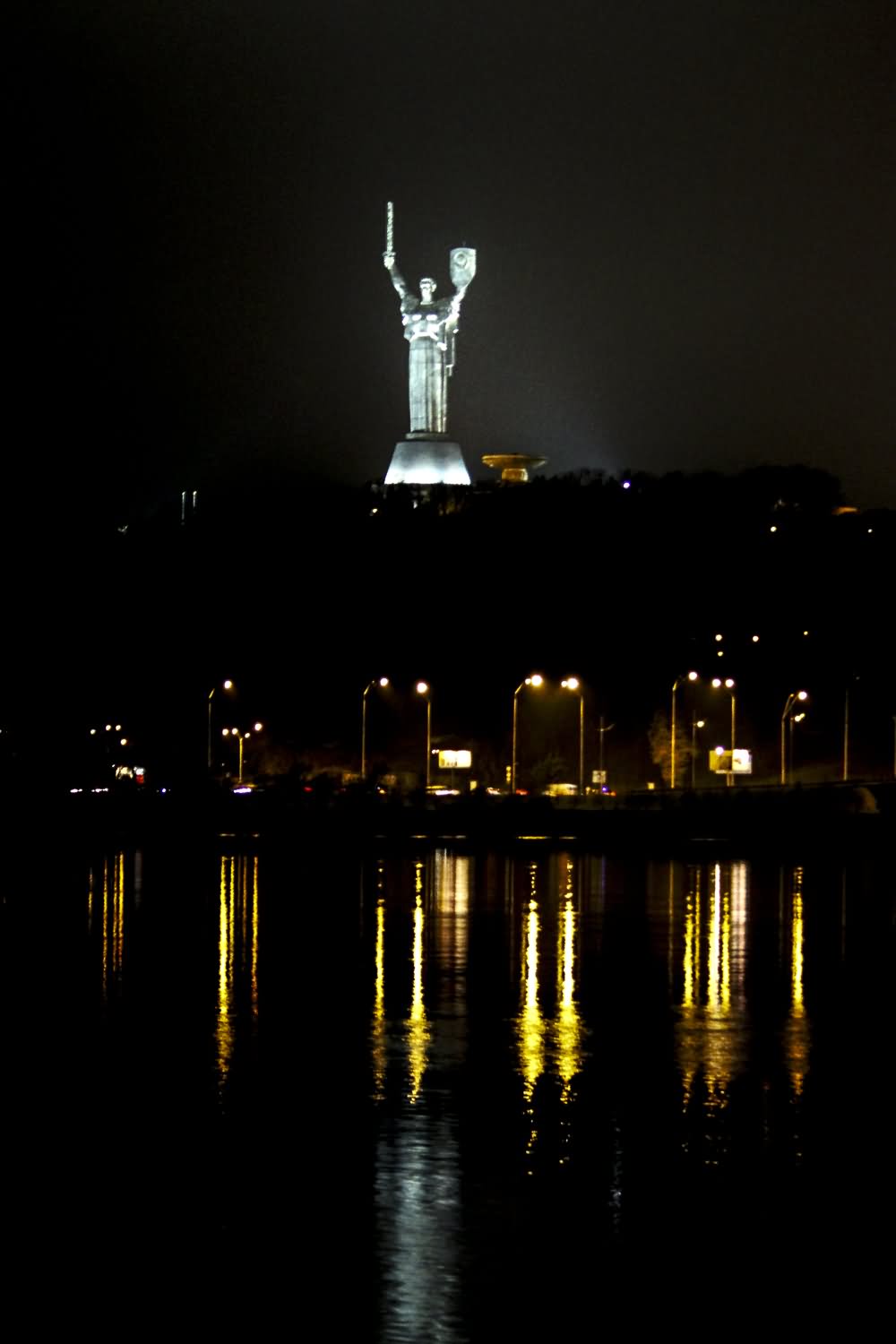 The Mother Motherland Statue Across The River View At Night