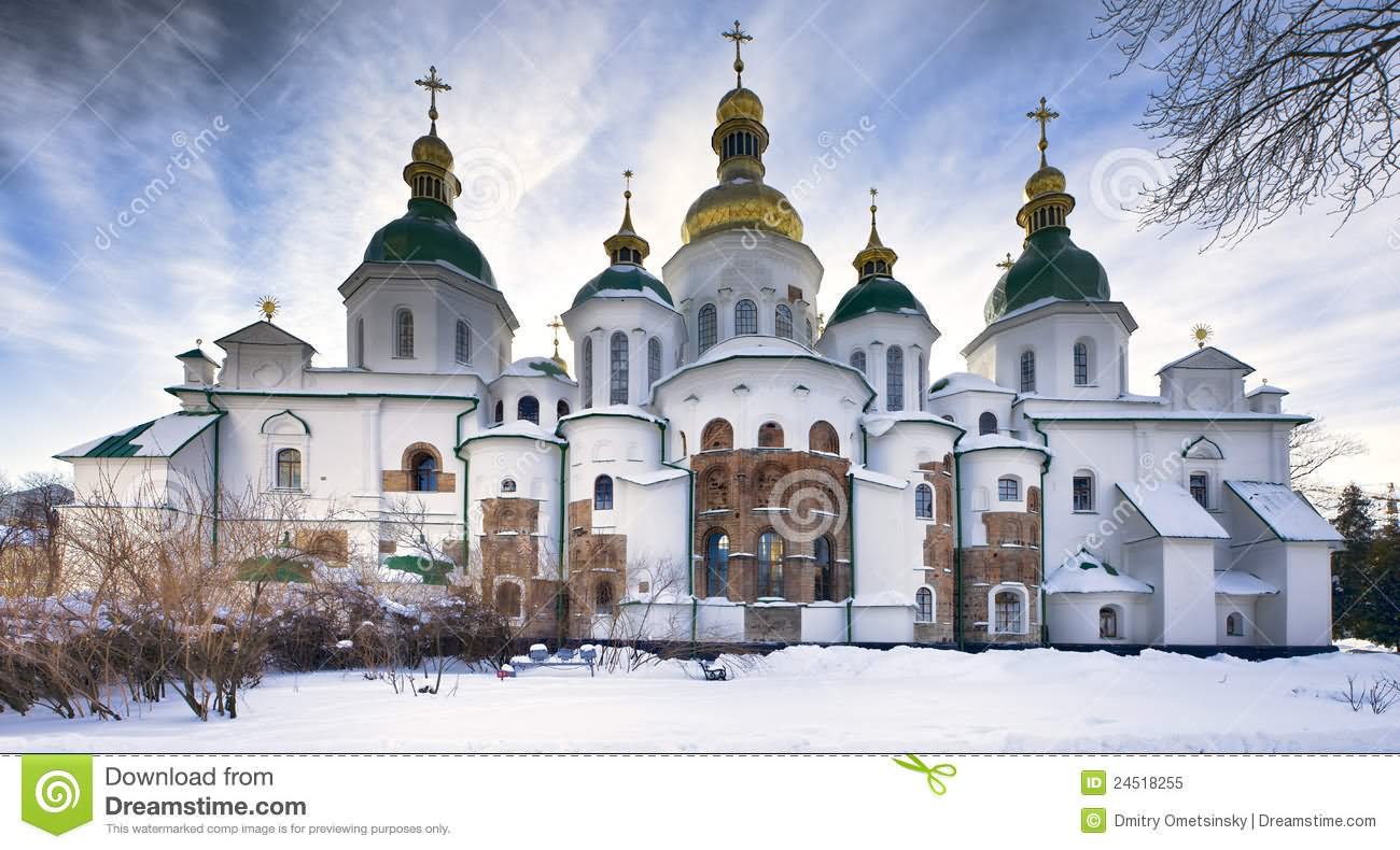 The Saint Sophia Cathedral In Kiev With Snow