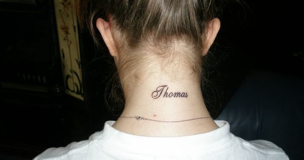 Thomas Name Tattoo On Girl Back Neck