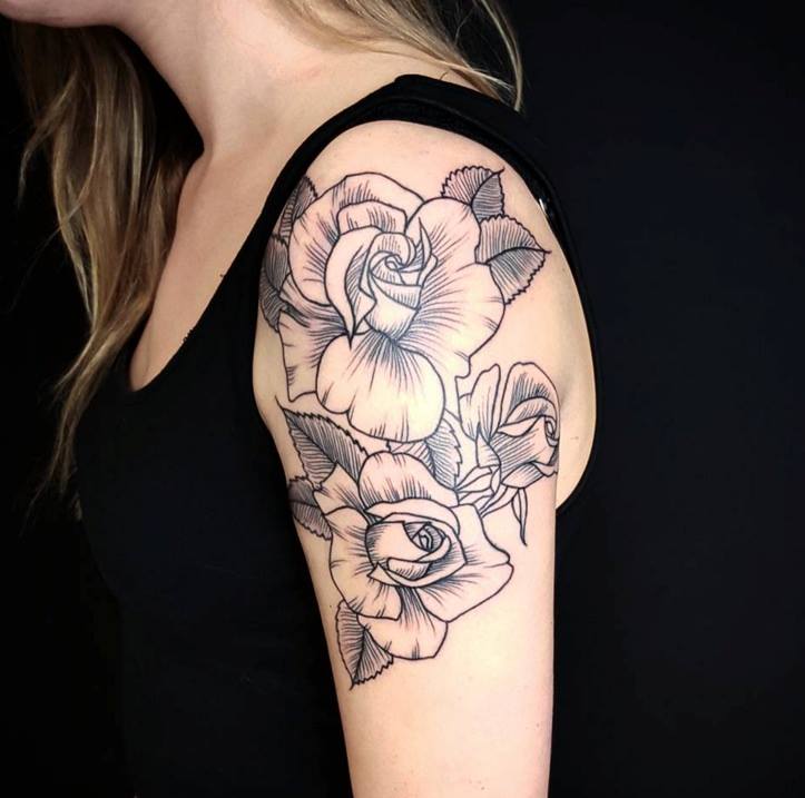 Three Rose Tattoos On Girl Left Shoulder