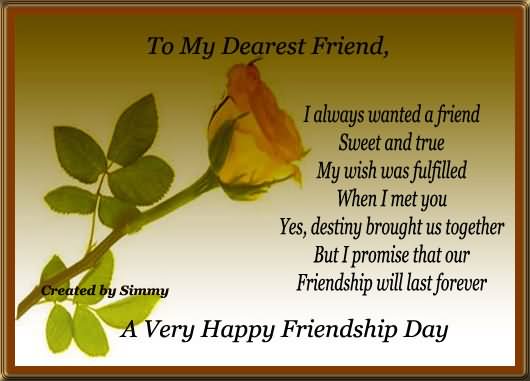 To My Dearest Friend A Very Happy Friendship Day Greeting Card