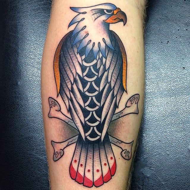 Traditional Eagle Tattoo Design For Side Leg Calf