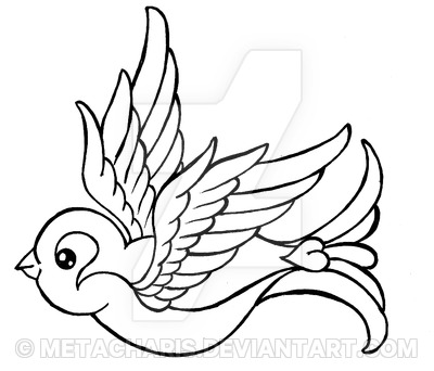 Traditional Outline Sparrow Tattoo Design by Metacharis