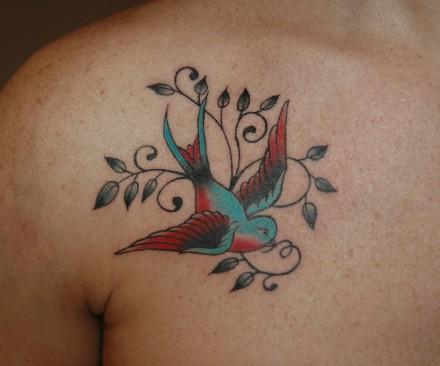 Traditional Sparrow Tattoo On Right Front Shoulder