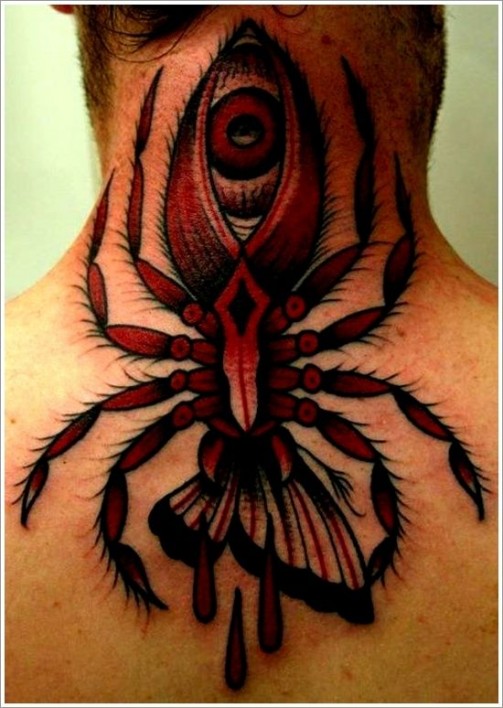 Traditional Spider Tattoo On Man Back Neck