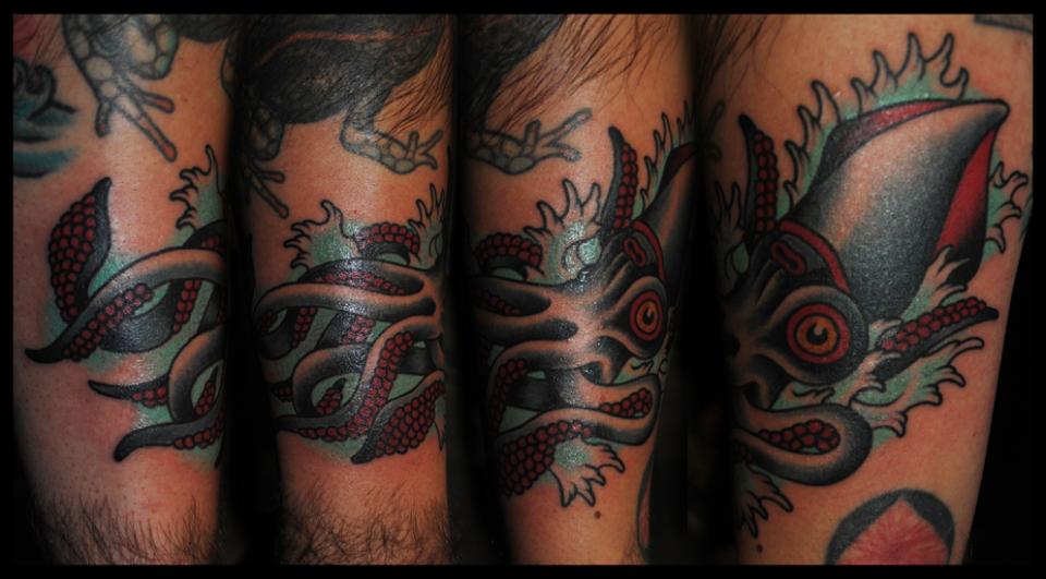 Traditional Squid Tattoo Design Idea