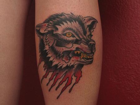 Traditional Wolf Tattoo Design For Leg Calf