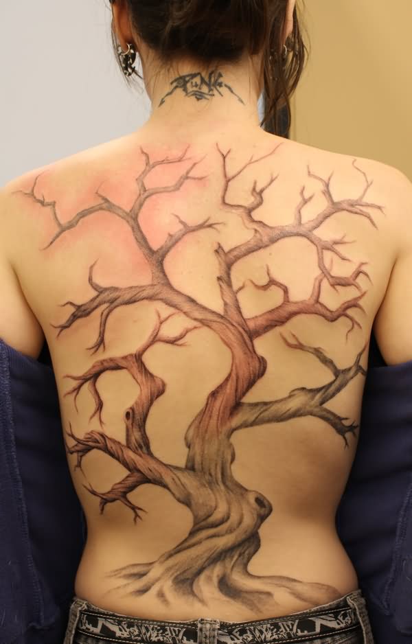 Tree Without Leaves Tattoo On Full Back