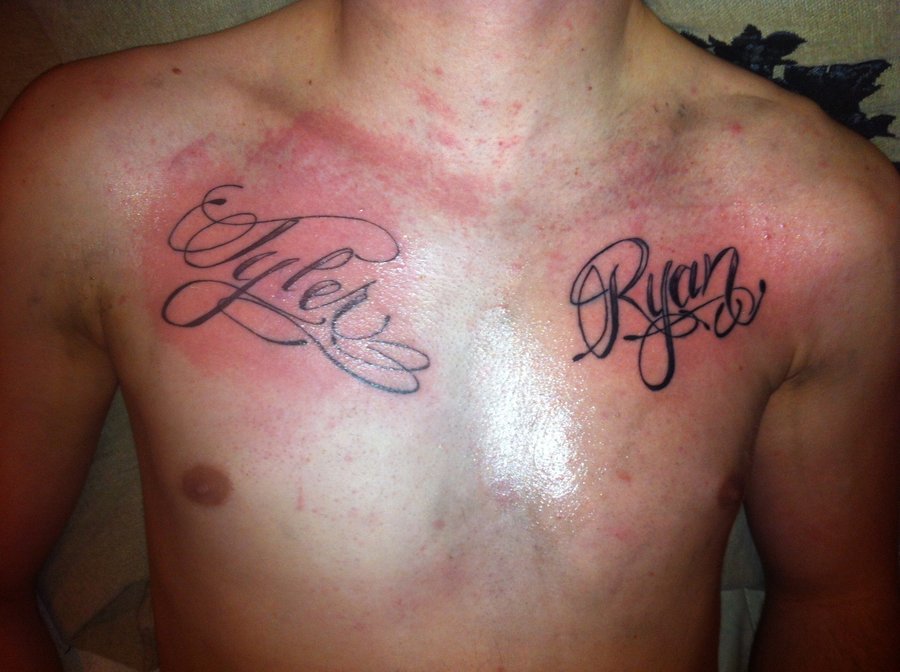 Tyler Ryan Name Tattoo On Man Chest By Justin