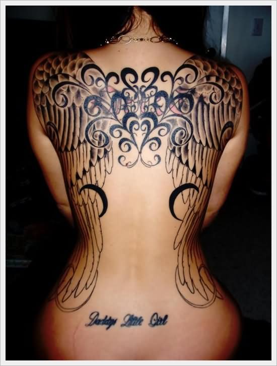 Unique Angel Wings Tattoo On Girl Back