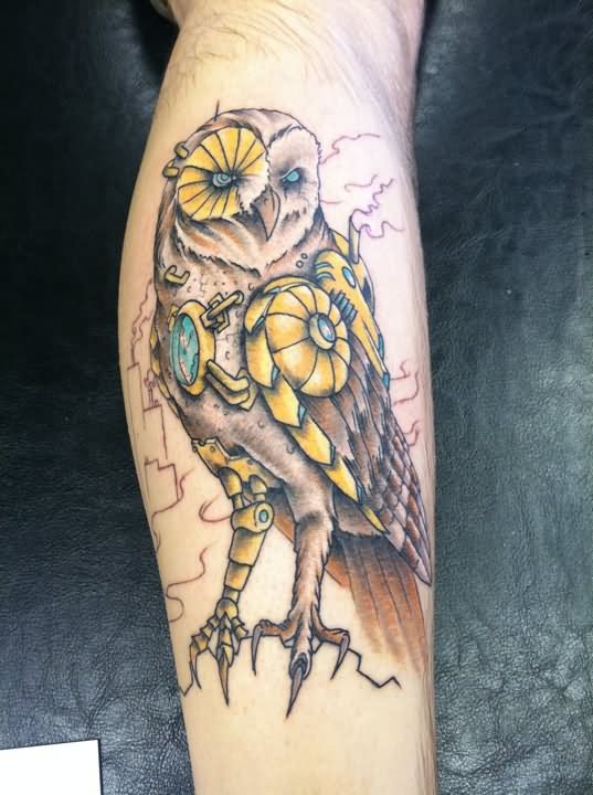 Unique Owl Tattoo On Side Thigh By Zach Hewitt