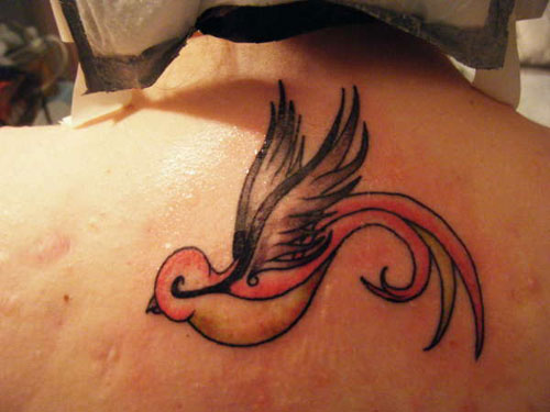 Upper Back Sparrow Tattoo For Girls