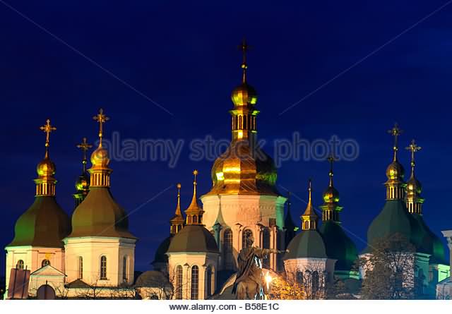 View Of Saint Sophia Cathedral At Night In Kiev, Ukraine