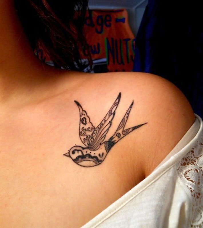 Vintage Sparrow Tattoo On Left Shoulder