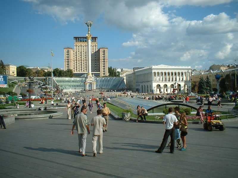 Visitors At The Maidan Nezalezhnosti Square In Keiv, Ukraine