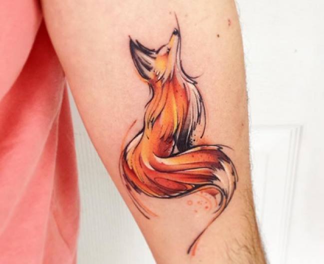 Watercolor Fox Tattoo On Arm