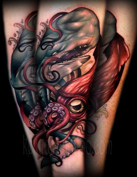 Whale And Giant Squid Tattoo