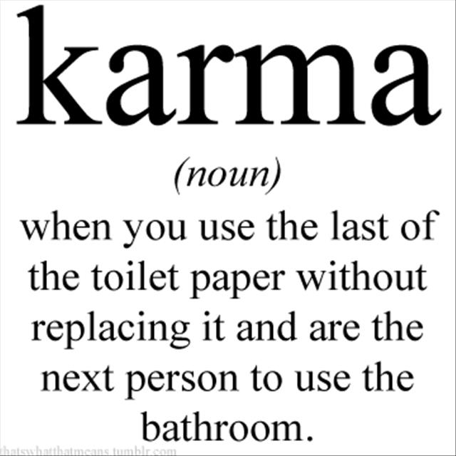 When You Use The Last Of The Toilet Paper Without Replacing It And Are The Next Person To Use The Bathroom Funny Karma Definitions Picture