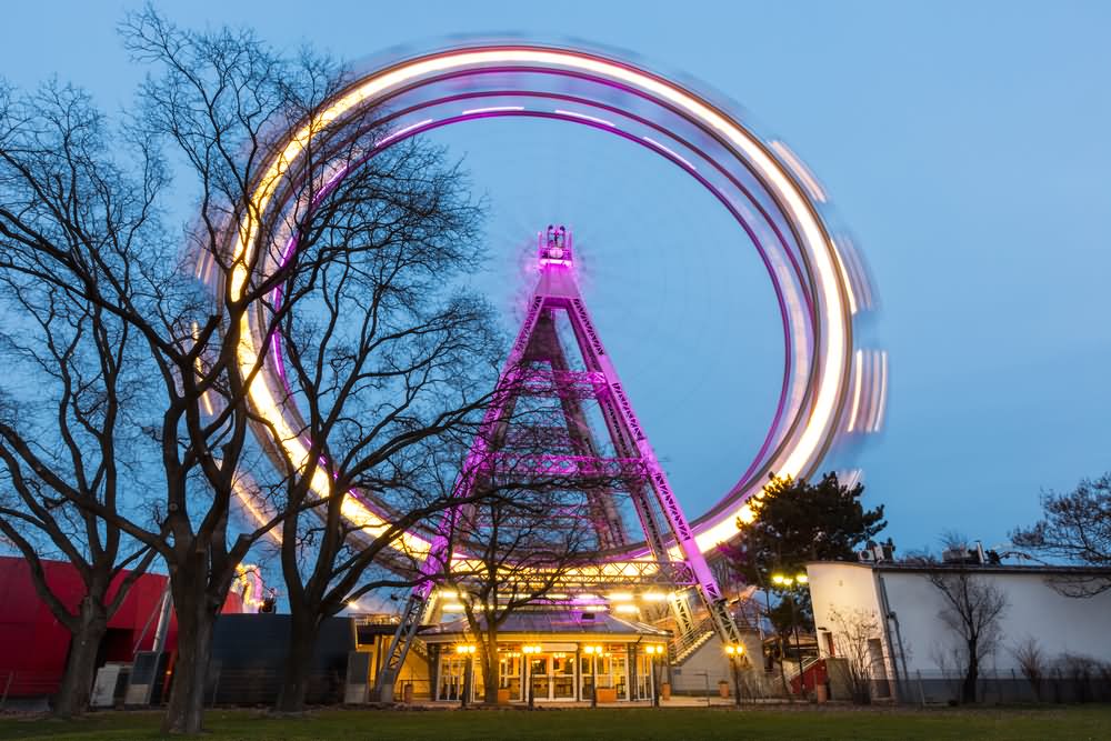 Wiener Riesenrad At Night With Motion Lights