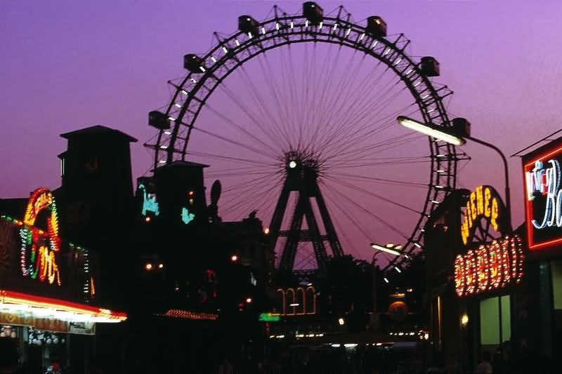Wiener Riesenrad Giant Ferris Wheel During Night