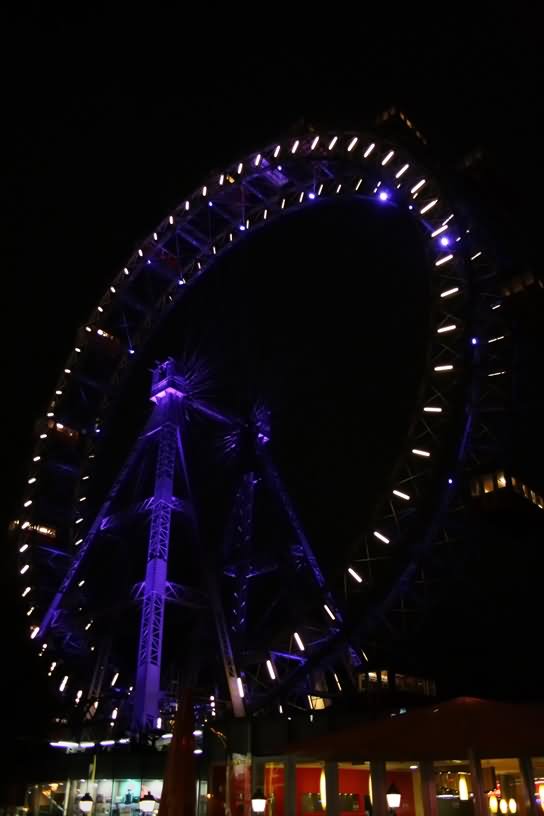 Wiener Riesenrad Giant Ferris Wheel Lit Up At Night