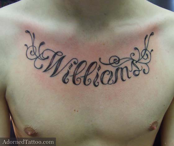 William Name Tattoo On Man Chest