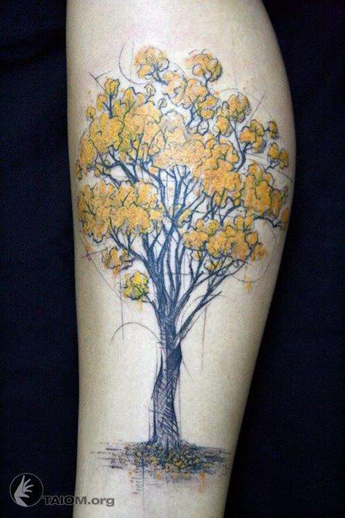 Wonderful Tree Tattoo Design For Side Leg Calf