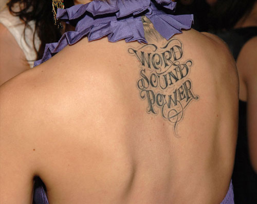 Word Sound Power Words Tattoo On Upper Back