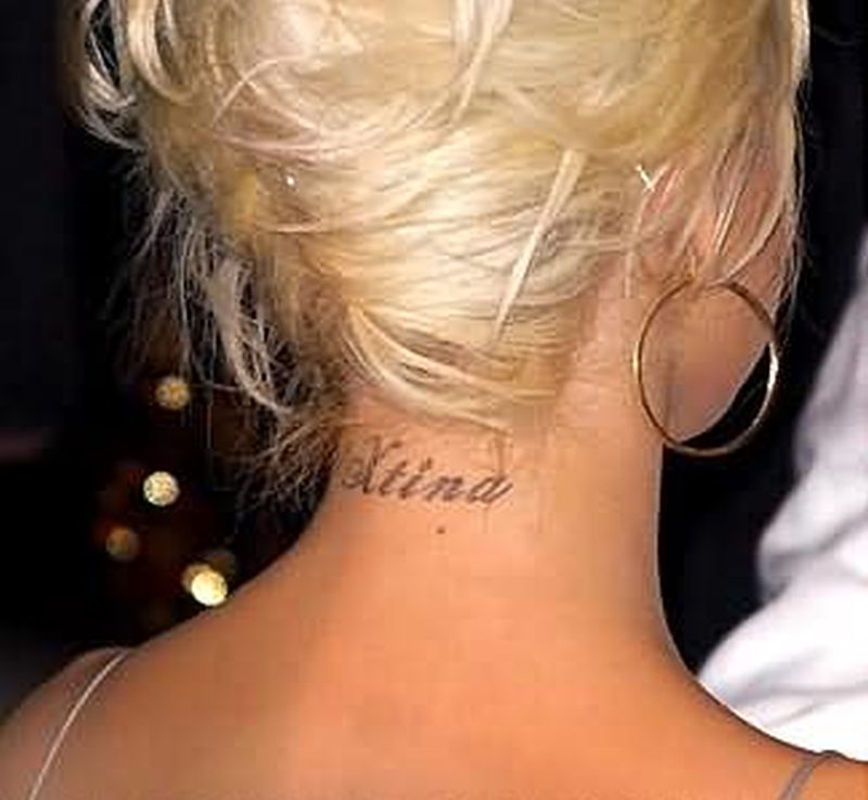 Xtina Name Tattoo On Women Back Neck